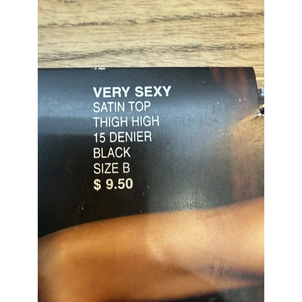 2x Victoria's Secret Very Sexy Thigh High‎ Black & Nude Sz B Satin Top 15 Denier